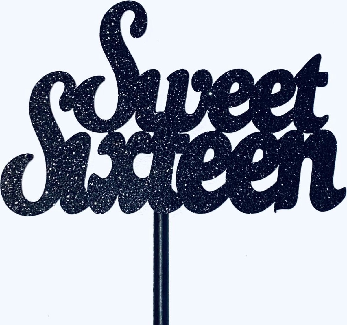 Taarttopper | Cake topper | Verjaardag| Sweet Sixteen |14 cm | Zwart glitter | karton papier